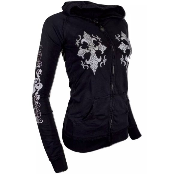 Affliction Women's Hoodie Sweat Shirt MARIA CROSS - Picture 6 of 11